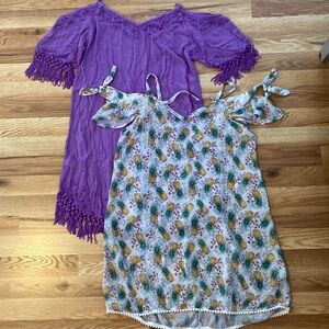 Miken lightweight bathing suit dress coverups, purple, and pineapple designs